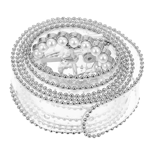 Adjustable Waist Belt with Rhinestone and Pearl Bead Decoration Lightweight Transparent PVC Sash Belt with Alloy Buckle Elegant Dress Accessory for Jackets and Simple Outfits - Main Image