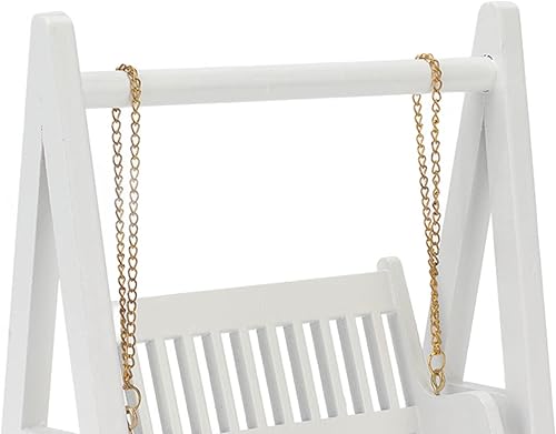 Miniatura 5 de Columpio de casa de muñecas de 112 con cadena de oro, columpio de madera en miniatura blanco, exquisita herramienta de decoración de casa de muñecas
