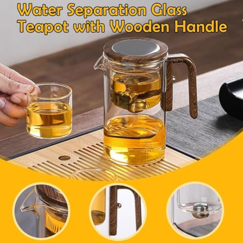 Hexerei Teekanne, Press Control Verzauberte Teekanne, Magische Teekanne mit Teesieb, 2 in 1 Magische Teekanne für losen Tee, Hexenglas Teekanne, Magische Teekanne Glas mit Holzgriff