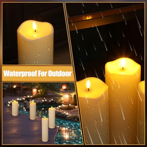 Image of Rossesay 8 inch 10 inch 12 inch 14 inch x 4 inch Large Waterproof Outdoor Flameless Candles, 4 Pcs LED Pillar Candles with Remote and Timers Battery Operated Jumbo Flickering for Home Patio Porch Church Indoor Lanterns