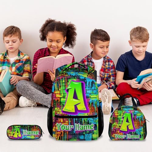 Personalized Kids Backpack - Custom Bookbag with Name - Initial Backpack for Boys - School Supplies Gifts - 17 Inch Toddler School Bag with Lunch Box and Pencil Case2