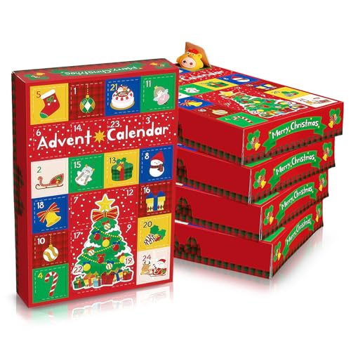 5 Sets Advent Calendar Boxes To Fill Yourself, 2025 Christmas Advent Calendar Boxes with 24 Empty Drawers, Red Christmas Countdown, DIY Advent Calendar Kit Xmas Gift Boxes for Kids Family Friend