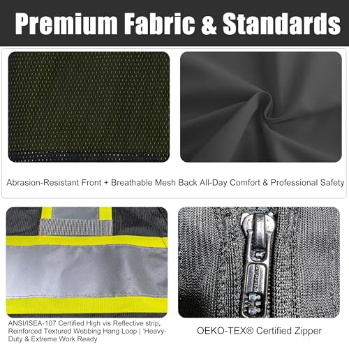 Image of A-SAFETY High Vis Reflective Safety Vest for Men Women Zipper Ipad Pockets Mesh Construction Apparel Neon Vest for Work