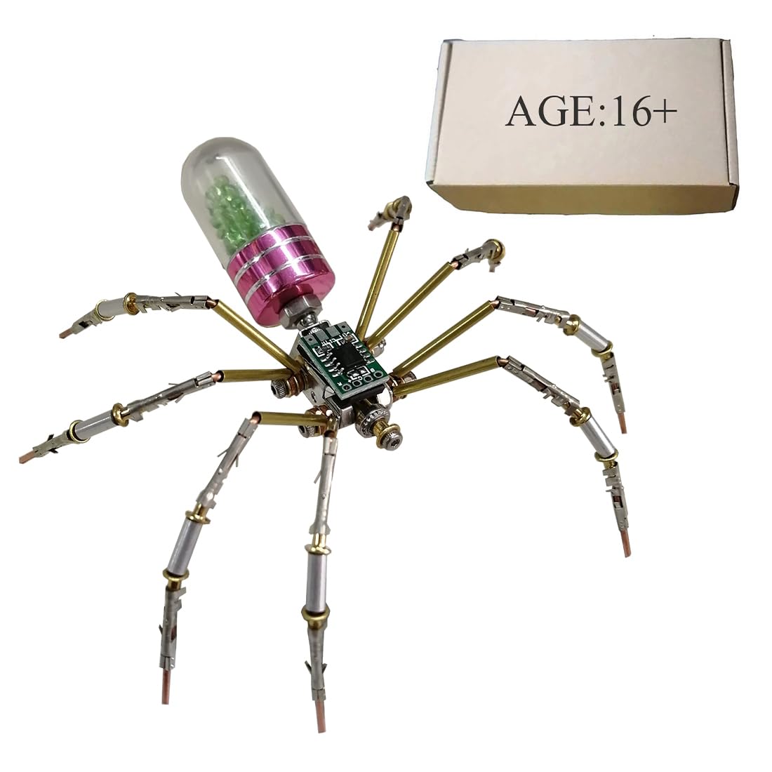 Bricksdiytoy 3D Steampunk Metal Mechanical Round-bellied Tiny-spider Assembly Model Kit for Adults, DIY Spider Action Jigsaw Metal Puzzle Insect Toy (Kit Version/90PCS/Green)