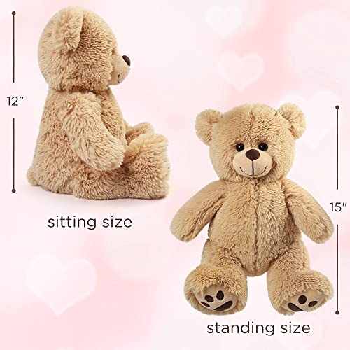 Lotfancy Teddy Bear Stuffed Animal, 15 Inch Brown Teddy Bear Plush Toy, Cute Hugging Gift For Kids On Christmas Valentine's Day, Easter Decoration #TOP1