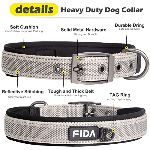 Fida Padded Collar with Metal Buckle, Double-Layer Webbing, Heavy Duty for Small Dogs Grey, Small (28cm-37cm) - Image 3