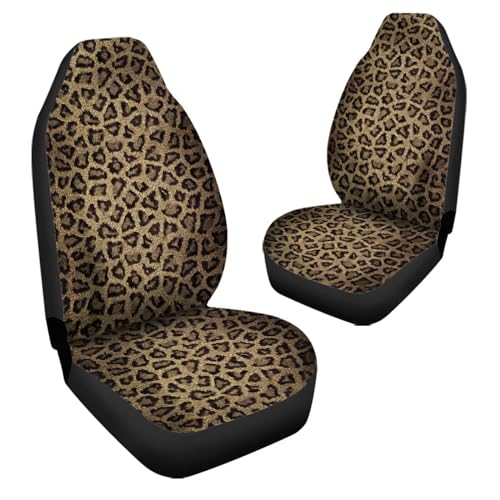 Image of Car Front Seat Cover Set of 2, Brown Leopard Print Auto Universal Interior Accessories, Thin Front Automobile Seat Cover