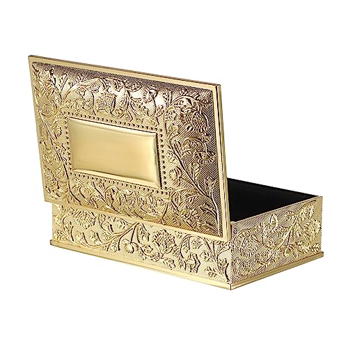Hipiwe Vintage Golden Jewelry Box Small Trinket Storage Box Rectangle Treasure Chest Case Earring Ring Necklace Organizer Decorative Keepsake Box Birthday Gift for Women