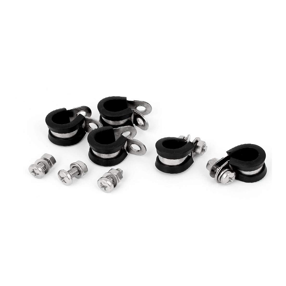 Silber Jubiläumsklemmen, Schlauchklemmen, 13 mm 304 Edelstahl EPDM, zuverlässige Wirksamkeit, mit Gummi ausgekleidet, P-Clips, Kabelmontage, Schlauchrohrschelle, 5 Stück (Farbe: mehrere Farben) (Farbe