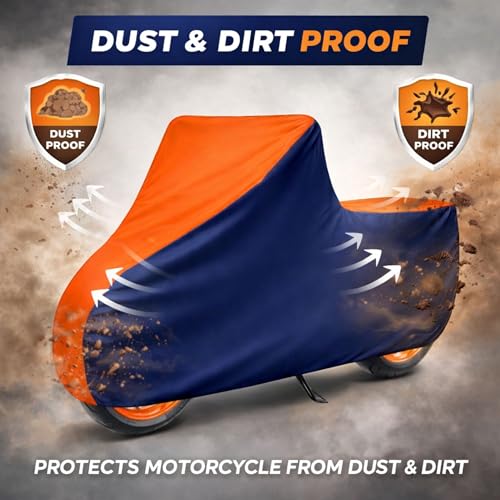 Image of 6X6 Heavy Duty Bike Cover for Jupiter 110, Dual Tone Orange & Blue, All-Weather Protection, Waterproof, UV Resistant, Dustproof, Windproof, Durable Outdoor Motorcycle Body Covers for Daily Use
