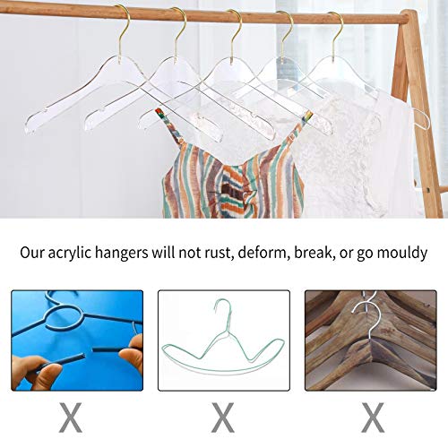 15 Pack Acrylic Hangers Clear And Gold Hangers Premium Quality Clear Acrylic Clothes Hangers Clothing Standard Hangers #TOP4