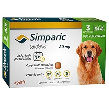 Antipulgas Simparic cães 20,1 - 40 kg - 3 comprimidos Zoetis
