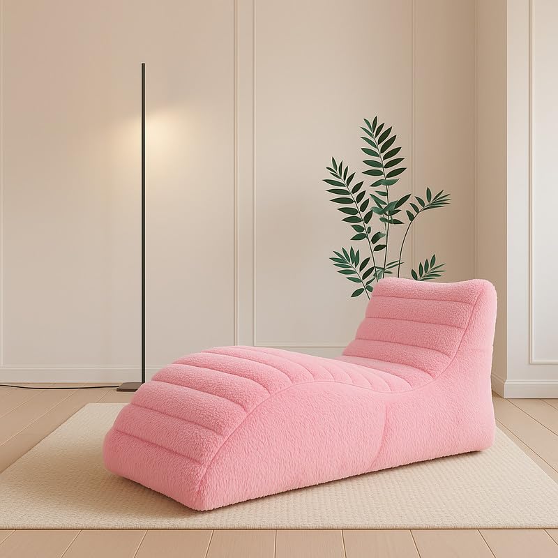 Image of Biggie Bean Bag Chair with Beans Filled 6XL Sun Lounger-Laziness Pro Max-Tantric Chaise Lounge Design-Love Seat with Free Cushion & Footrest (Made of : Soft Fur Pink)