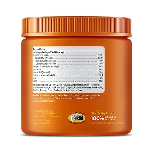 Zesty Paws Omega 3 Alaskan Fish Oil Chew Treats for Dogs with AlaskOmega for EPA & DHA Fatty