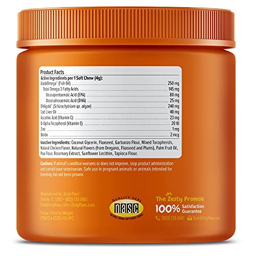 Zesty Paws Omega 3 Alaskan Fish Oil Chew Treats for Dogs with