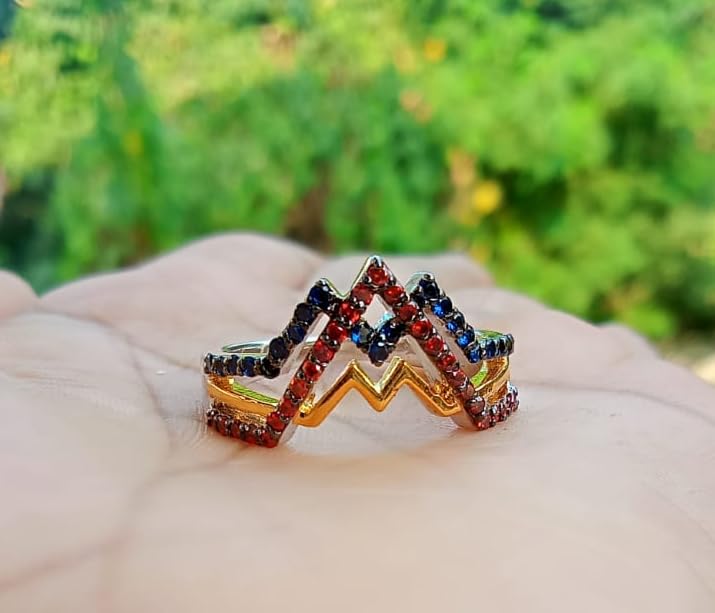 2.10 Cttw Round Shape Simulated Blue Sapphire & Simulated Red Garnet Wedding Engagement Wonder Women Collection Ring In 14K White Gold Plated 925 Sterling Silver Ring Size - 72