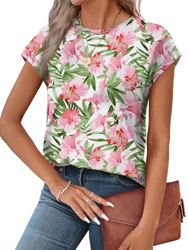 Image of Alaroo Womens Summer Tops Short Sleeve Shirts Crew Neck Cute Trendy Tunic Blouses (S-3XL)