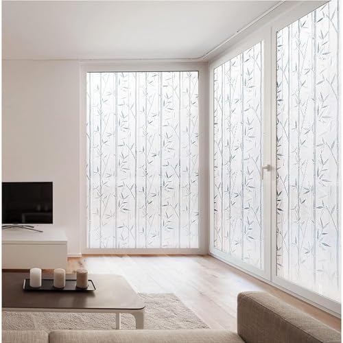 Image of Elton 3D Window Films Privacy Film Self Adhesive Decorative Film for Bathroom Door Window Heat Control Anti UV (Green Flower) - 24 x 144 inches