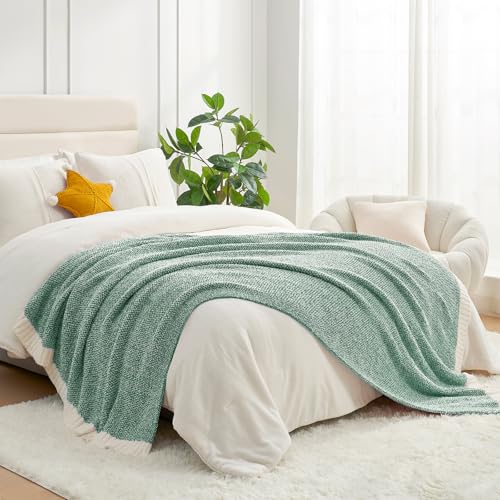 Image of Snuggle Sac Green Blanket Twin Size Bedding Blankets, Super Soft Warm Cozy Knit Blankets for Sofa, Bed, Living Room, Heather Green, 60x80 inches,