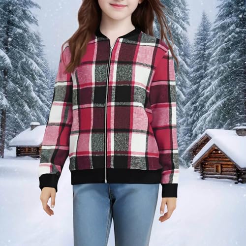 Plaid Shirts for Girls Flannel Jacket Lightweight Zip Up Jackets Long Sleeve Cardigan Casual Outwear Fall Outfits2