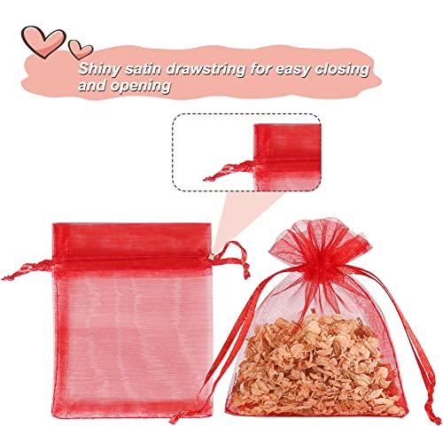 Image of HRX Package 100pcs Little Red Organza Bags 3 x 4 inch, Mesh Jewelry Pouches Drawstring Empty Sachets for Bracelets Candy Small Gift