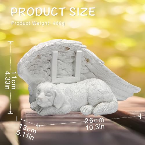 NorthSpoor Gedenkstein für Hunde,Gedenk Geschenke für Hunde mit LED-Solarlicht,Hund Statue, Urne für Asche,Gedenkstein für Haustiere,Grabstein aus Kunstharz, schlafende Hundeengelfigur aus Kunstharz