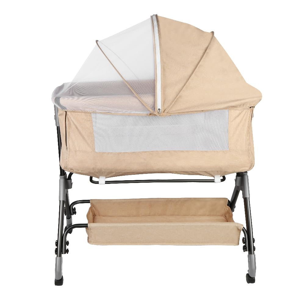 HUOLE Lit Cododo Bebe 4 Niveaux Couffin Dormir Securite Portable Plier Nouveau-ne 104x52x100-110 cm Blanc casse