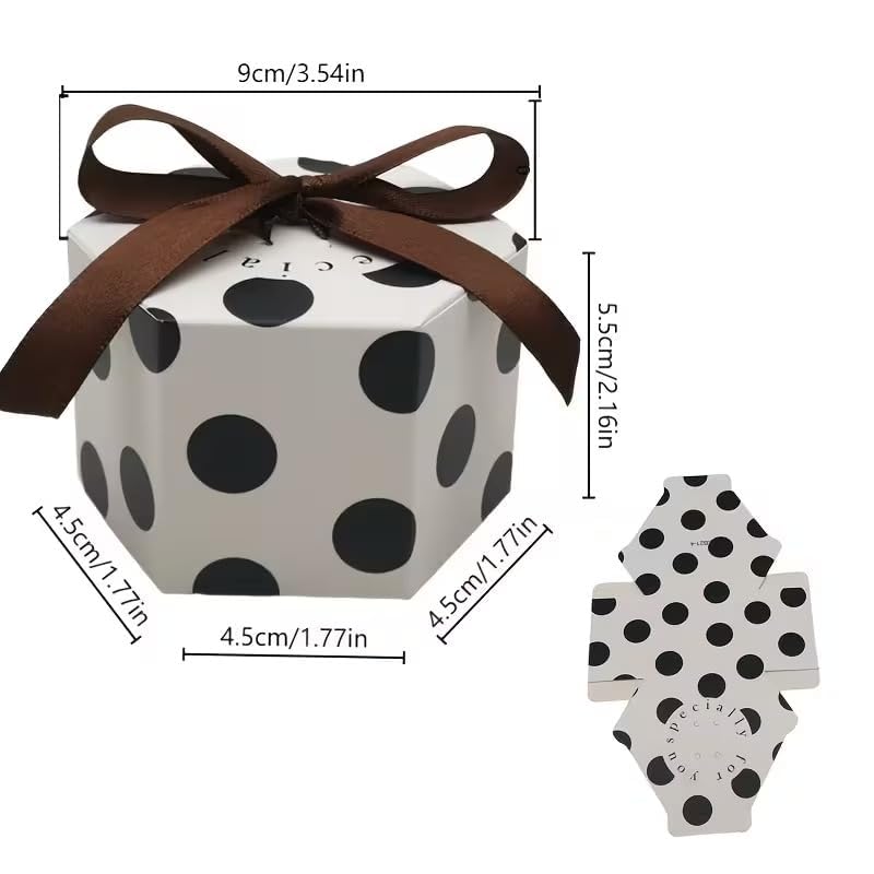 Image of SATYAM KRAFT 50 Pcs Small Hexagon Shape Paper Folding Gift Boxes with Ribbon | Premium Return Gift Boxes for Wedding, Birthday, Engagement, Baby Shower, Chocolate & Dry Fruit Packaging (Black)