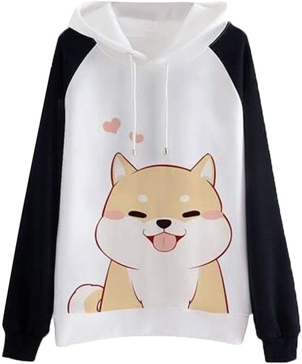 Women's Hoodie Sweat Jacket LILICAT Puppy Dog Shiba Inu Pattern Beautiful Hoodies Long Sleeve Women's Hoodie Sweatshirt Pullover Tops Blouse Hooded Autumn Winter Black