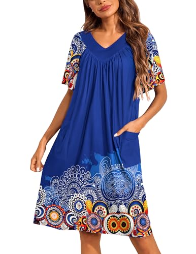 Image of Ekouaer Womens House Dress Floral Print Nightgown with Pockets Mumu Dress