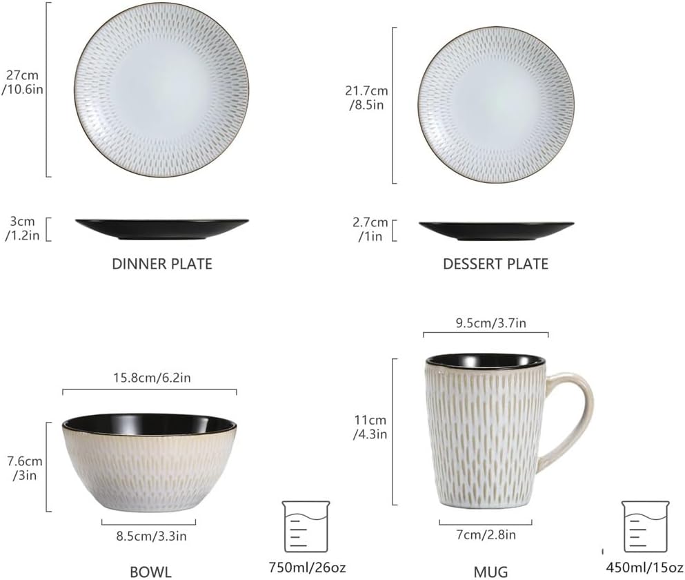 Grey Embosseds Coarse Clay Tableware Set With Dinner Dessert Tray Soup Bowl Mug