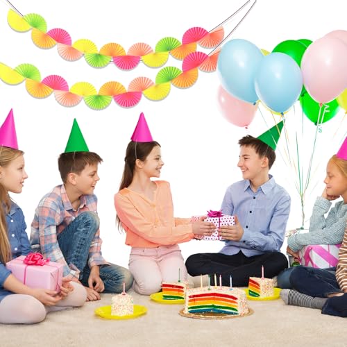 Image of 3 Pack Neon Paper Fans Garland 15.6ft Colorful Background Ceiling Hanging Decorations Paper Garland Decorations Set for Birthday Neon Party Supplies 3D Bachelorette Party Decoration(Bright)