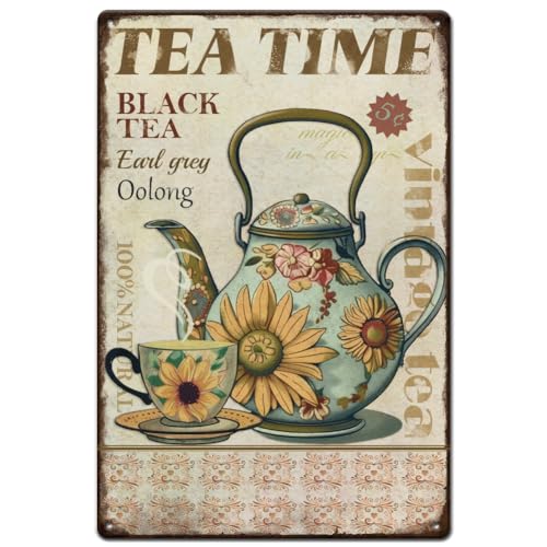 SUPERDANT Blechschild Tea Time Metallschild Teekanne Teetasse Retro...