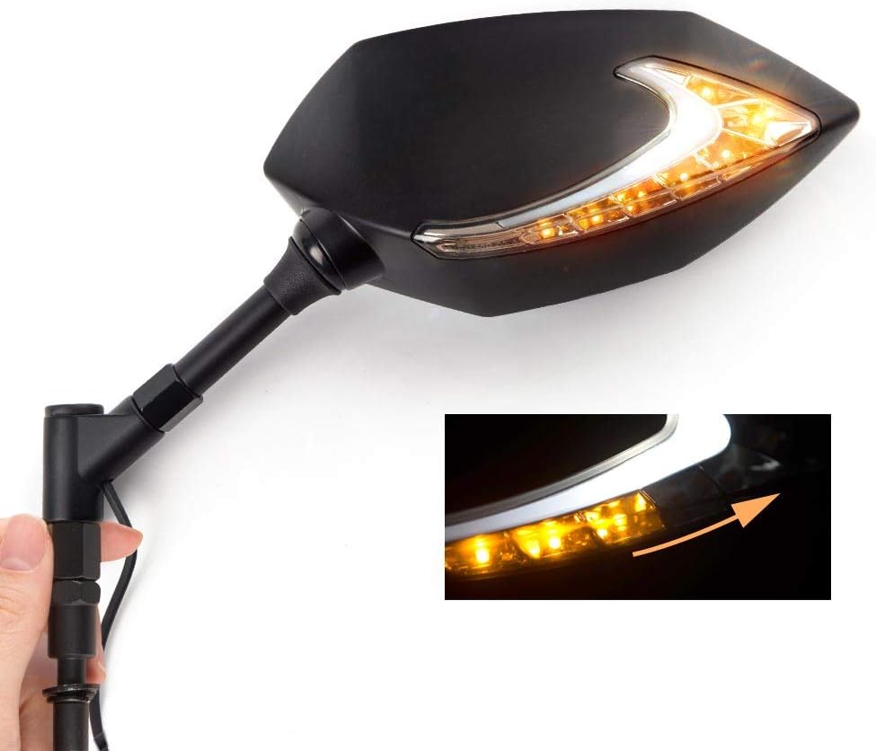 KiWAV Magazi Lucifer Black Motorcycle Mirrors Dual LED with Sequential Effect Waterproof compatible for Harley