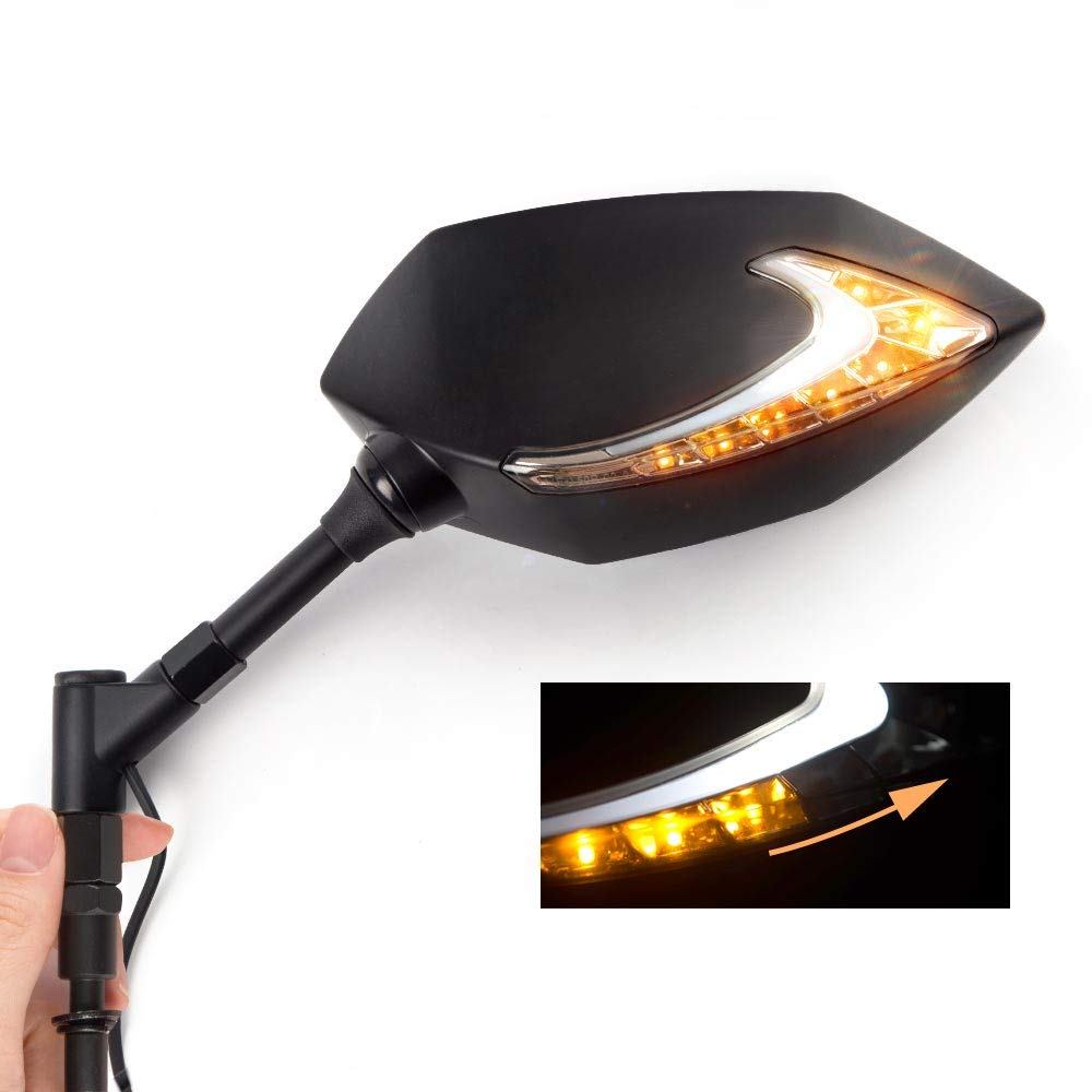 KiWAV Magazi Lucifer Black Motorcycle Mirrors Dual LED with Sequential Effect Waterproof compatible for Harley