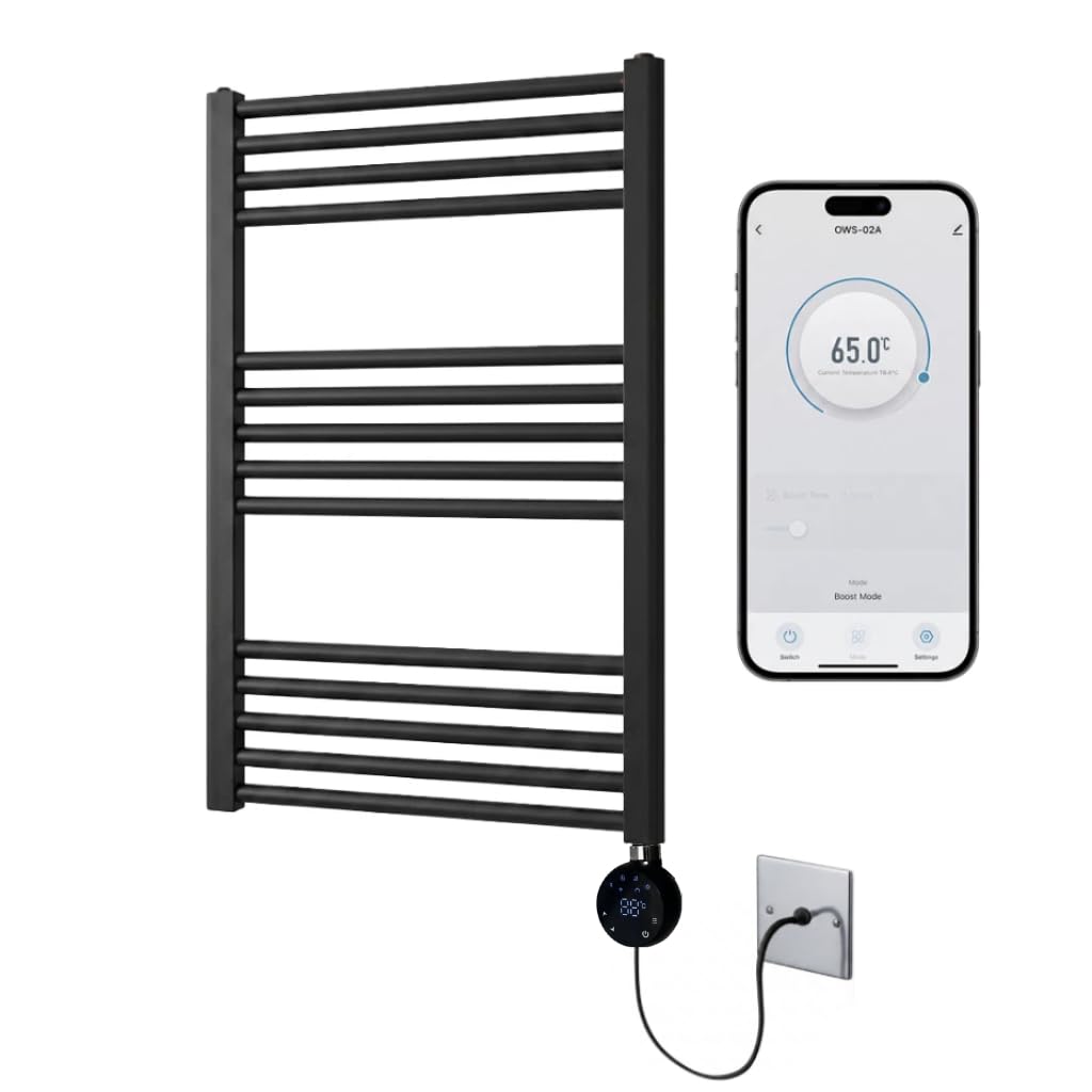 Elektryczny podgrzewacz do mebli z WiFi, inteligentne sterowanie, czarny matowy, 400 mm szer. x 800 mm, programowalny timer 7 dni, kompatybilny z aplikacją