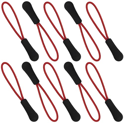 AERZETIX - C62990 - Juego de 10 Cordones/tiradores con punta en plástico para cursor de cremallera - para maleta anorak chaqueta mochila ropa deportivo - color negro y rojo