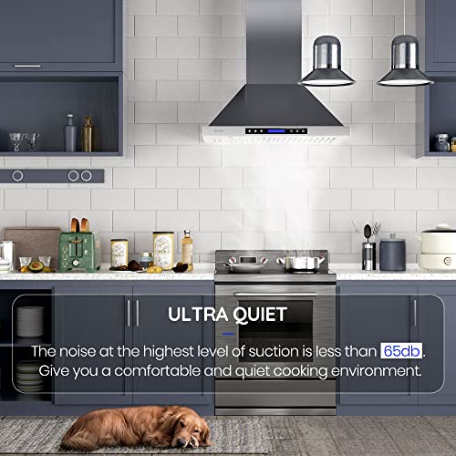 Ekon Kitchen Expert NAP02-36IN Range Hood, Ekon Wall Mount Hood 900 Cfm Kitchen Hood Vent 4 Speeds Touch Control Lcd Display thumb #2