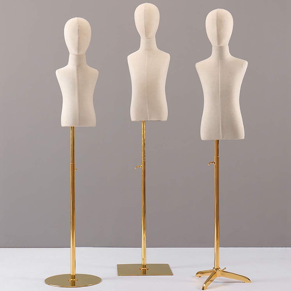 Kinderschaufensterpuppen Torso Kunststoffkörper Schneiderpuppe Stabiler Ständer Höhenverstellbar Kinderkleidungsdisplay, Silber-S （Gold-L）