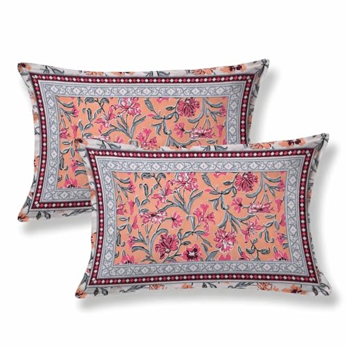Image of ElanorHomes 180 TC Pure Cotton Pillow Covers Set of 2, Bedroom Pillows with Zip Closure, Soft Smooth Cool Breathable Pillowcases for Home (Blush Glow)