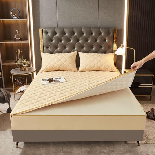 Protector de colchón tamaño King con cremallera personalizable, funda de colchón impermeable para cubrecolchones, color beige, 150 x 190 + 15 cm