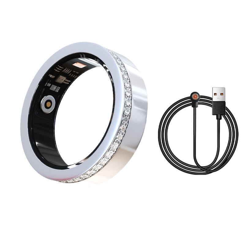 Smart Ring with Crystal Embellishments, Silver, USB Magnetic Charging | Health Tracker, Heart Rate Monitor, Sleep Tracking, Magnetic Charger Included, Fitness Wearable-image-44