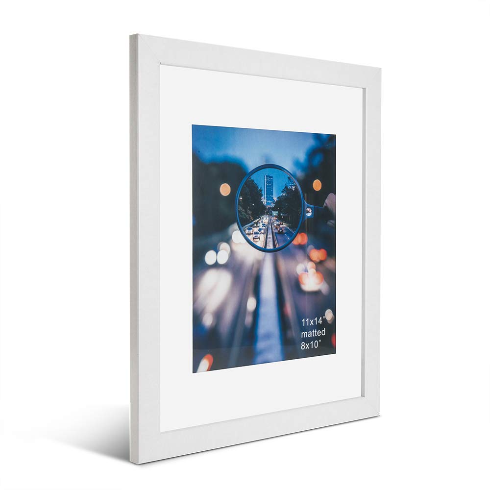 iDecorlife Premium White 11x14 Picture Frames - Picture Frame with Mat - Real Wood Photo Frame for Table Top Display with Wall Mounting Ready.