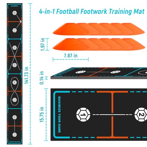 MUKESKY Soccer Training Mat with Integrated Ladder & Cones | 4-in-1 Football Footwork Agility Trainer for Team Practice | Non-Slip Speed & Ball Control Exercise Mat