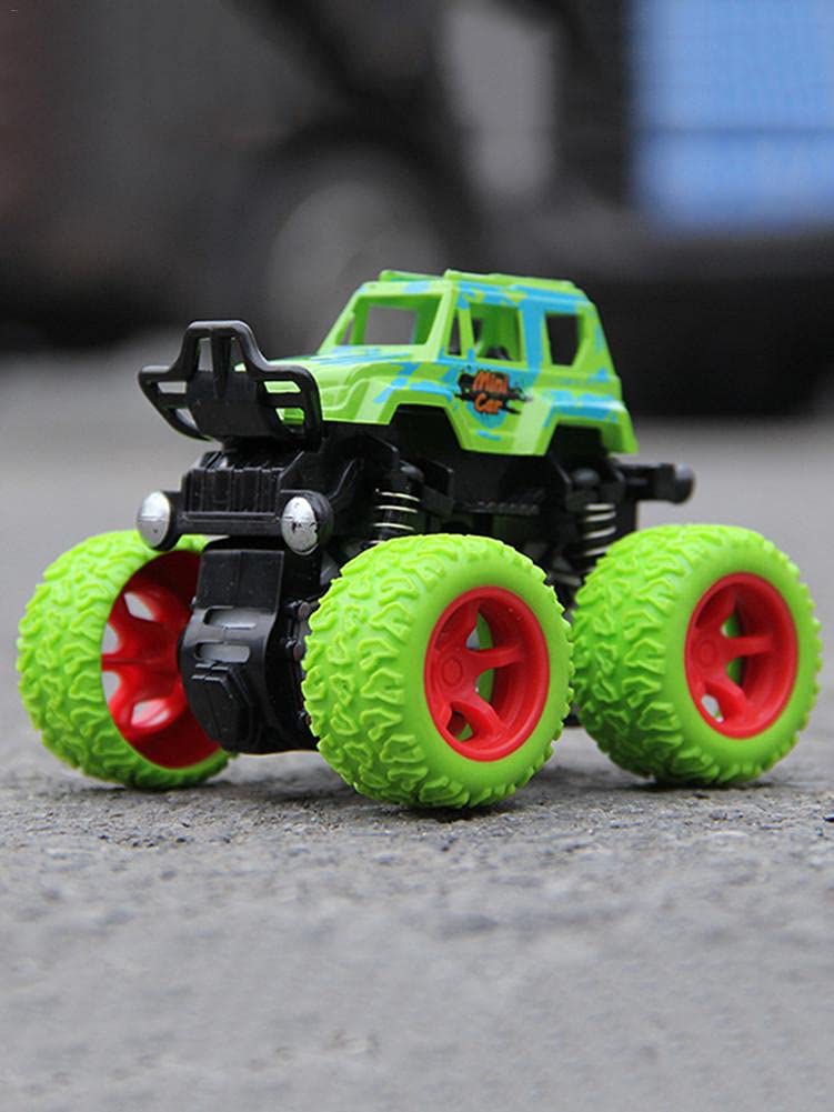 PULSBERY Plastic Unbreakable 4 Wheel Friction Powered Mini Rock Trucks Cars - Drive Vehicles Toys for Boys with Big Rubber Tires,Multicolor (Green) 2