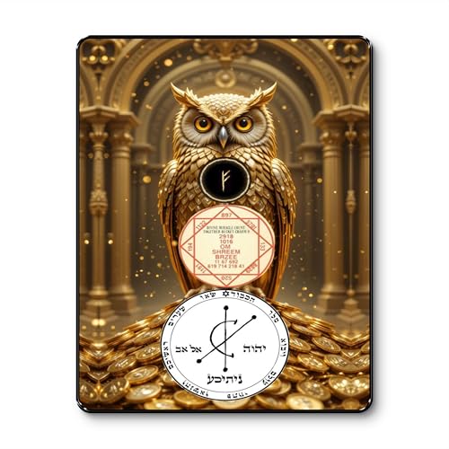 Image of SAF Golden Owl Wall Art Black Framed Sparkle Laminated Poster with Wealth & Success Sigil Design | Vastu Owl Painting for Home Office Decor Positive Energy (14 Inch x 11 Inch) K-36106