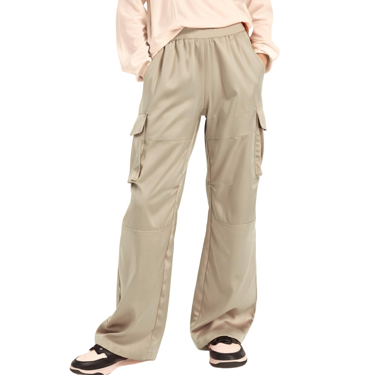 Lightweight Silky Jogger Pants for Girls Kids & Toddler Warm Weather Cargo Loose High Waisted Pants