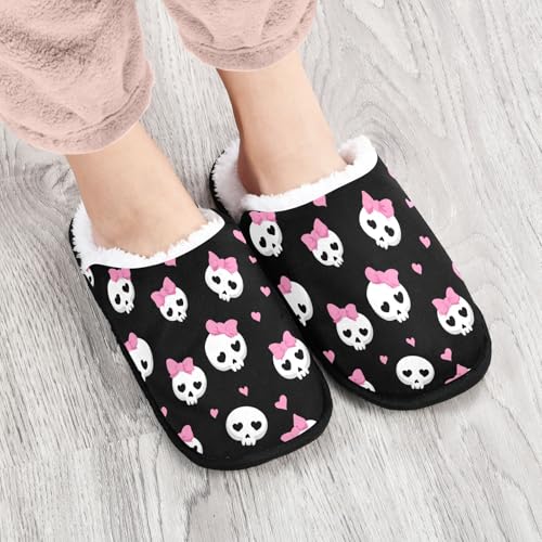 Pink Heart Skull Bow Cute Slippers For Women Men Soft Memory Foam Non-Slip Halloween Winter Indoor House Shoes Travel Slipper4
