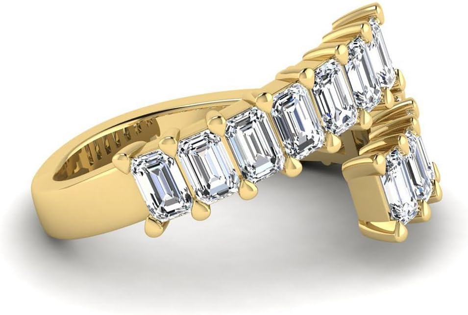 2.00 Carat Emerald Cut Lab Grown Diamond (E-F, VVS-VS) 14K Gold Open Gap Bypass Ring for Womens Engagement Wedding Anniversary