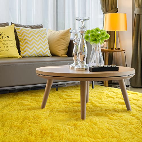 HOMORE Yellow Rug for Living Room, 5x8 Feet Fluffy Area Rug Modern Shag Rugs for Bedroom, Bright Color Rug for Kids Room, Super Soft Furry Rugs, Cute Carpets for Nursery Toddlers Home Dorm Decor